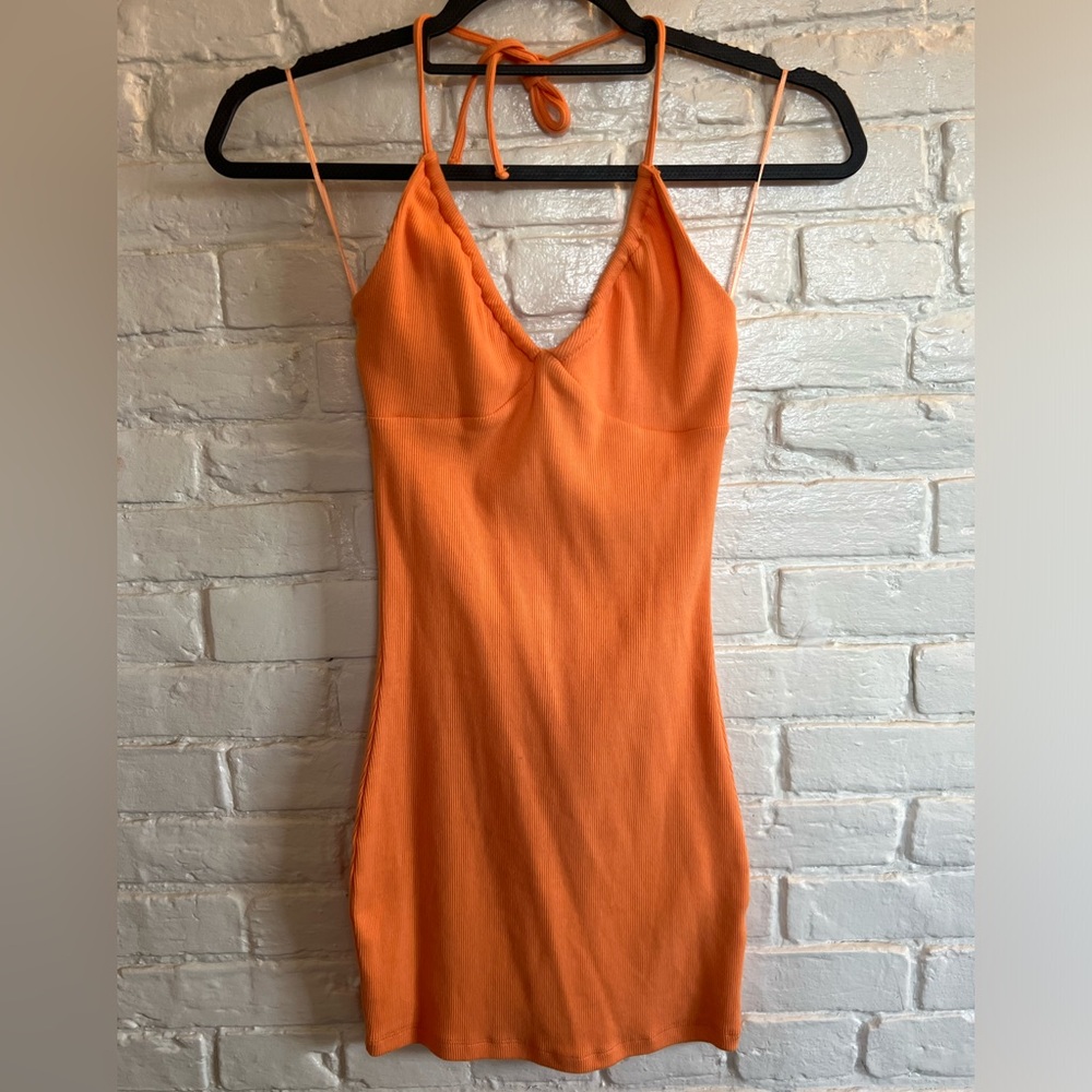 Orange Body-con Halter Dress